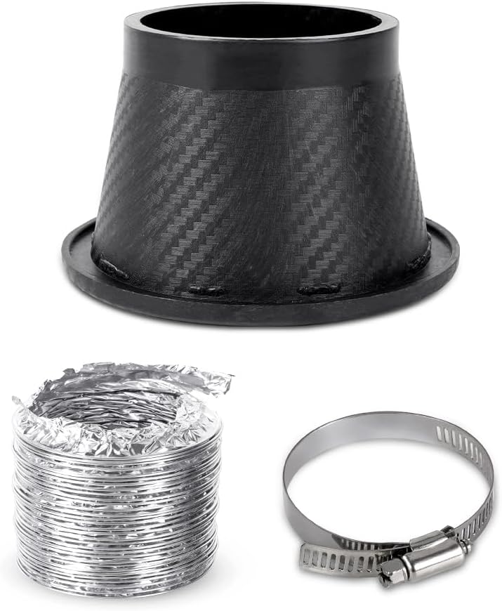 BARTOO Air Intake Duct Front Bumper Turbo Air Intake Pipe, Carbon Fiber Car Round Brake Air Duct with Extendable Flexible Hose and Hose Band - Image 1